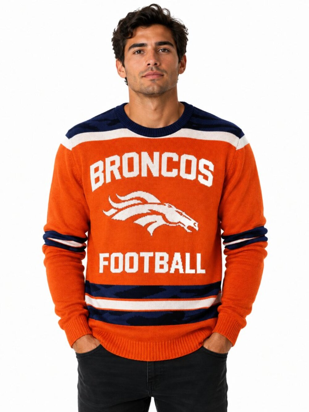 Denver Broncos Sweater Size Medium Glow in the Dark Ugly Christmas Holiday New